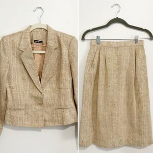 Bando Tailor Tweed Suit Set Jacket Skirt Tailored Brown-Beige Women’s Size XS